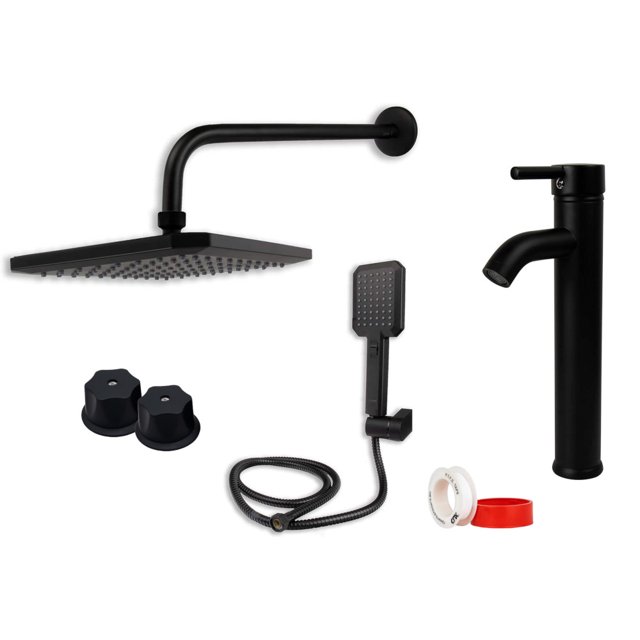 CNX Regadera con Teléfono y Manerales + Mezcladora Monomando, Negro Mate CNX RS303 + MAN-005+ MZM4102