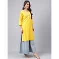 thumbnail image 6 of Janasya Women's Yellow Poly Silk Solid Straight Dresses, 6 of 8