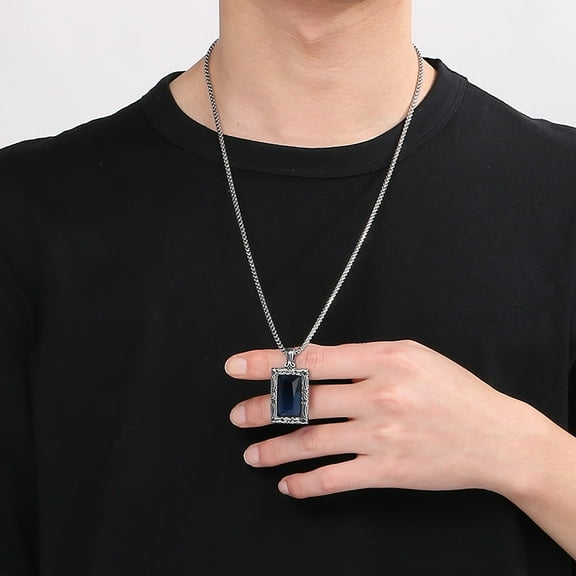 Trendy Luxurious Black Stone Pendant Jewelry Vintage Personality Charm 14K White Gold Necklaces Amulet for mans Women Gift