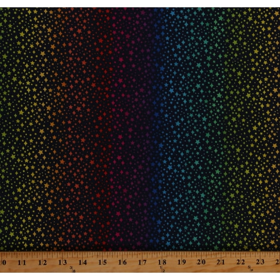 Cotton Stars Rainbow Sparkles on Dark Navy Magical Over the Rainbow Cotton Fabric Print by the Yard (A579-3)