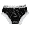 thumbnail image 4 of Womens Satin Lace Panties Soft Stretchy Everyday Underwear One Size Fits Most Comfortable Feminine Briefs with Lace Trim - Black,Size Free Size, 4 of 4