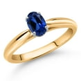 thumbnail image 2 of Gem Stone King 0.60 Ct Oval Blue Created Sapphire 10K Yellow and White Gold Solitaire Engagement Ring (Size 6), 2 of 4