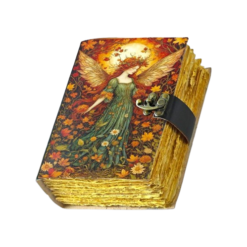 Handmade Leather Journal 5x7 Inch – 200 Pages – Vintage Deckle Edge Paper – Embossed Fairy Design – Leather Notebook for Writing, Drawing & Gifting