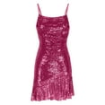 thumbnail image 3 of Sequin Homecoming Dresses for Teens Short Cowl Neck Formal Dress Spaghetti Straps Ruffle Hem Cocktail Dress Hot Pink XS, 3 of 5
