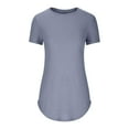 thumbnail image 5 of Women's Short Sleeve Tops Summer Casual Knit Loose Flowy Curved Hem Crew Neck Shirts Soft Breathable Blouses (L, Gray), 5 of 7