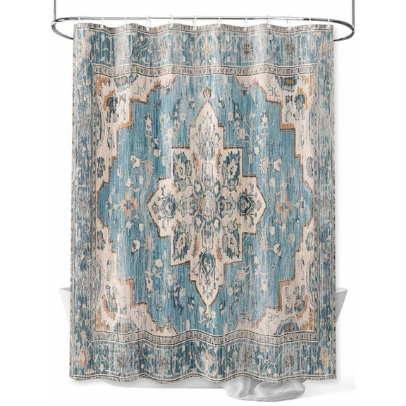Blue Boho Shower Curtain, Oriental Medallion Retro Distressed Bohemian Waterproof Shower Curtain Set with 12 Hooks Lightweight Washable Fabric Shower Curtains for Bathroom 60x72 Inches