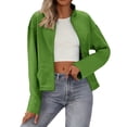 thumbnail image 3 of ClodeEU Womens Long Sleeve Stand Zip Up Cropped Jacket,Fall Fashion Bomber Jacket With Pockets Green,Womens Plus XXL, 3 of 8