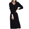 thumbnail image 1 of Vestido de punto de lana con cuello en V para mujer - Maxi de manga larga para combinar - Estilo francés - Otoño/invierno - S-XL, 1 of 4