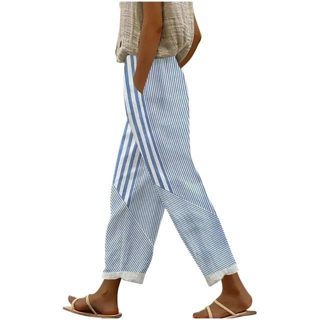 FNFYFH Clearance Ladies Linen Cotton Trousers Solid Color Breathable