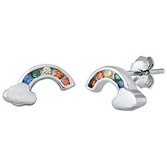 Multicolor Cubic Zirconia Rainbow Stud Earrings Sterling Silver