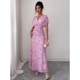 thumbnail image 5 of Mauve Purple Womens V-Neck Off-Shoulder Puff Sleeve Ruched Waist A-Line Floral Maxi Dress, 5 of 5