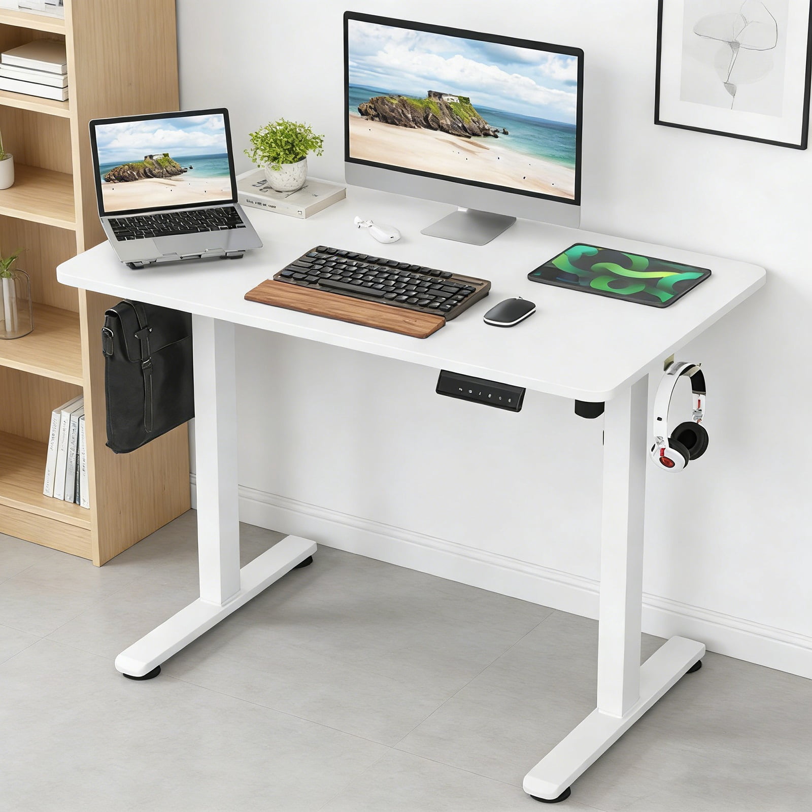 Adjustable Height Standing Desks  Large Raising Desk That Raises Up and Down for Ergonomic Home Office Workspaces