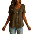 thumbnail image 5 of Linen Shirts for Women Summer Empire Waist Cotton Button Peplum Blouse Casual Plus Size Lightweight Gauze Tunic Tops,Brown,XXL, 5 of 8