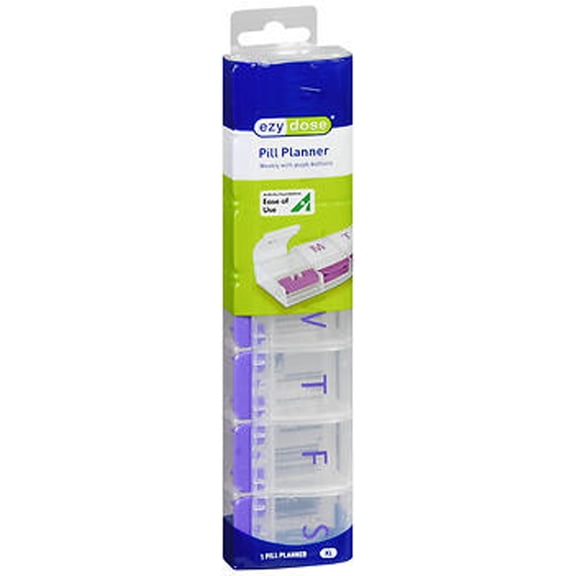 Ezy DoseWeekly (7-Day) Pill Case, X-Large Push-Button Compartments, Arthritis Friendly, Color May Vary, BPA Free