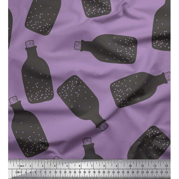 Soimoi Poly Georgette Fabric Vintage Bottle Print Fabric by the Yard 42 Inch Wide