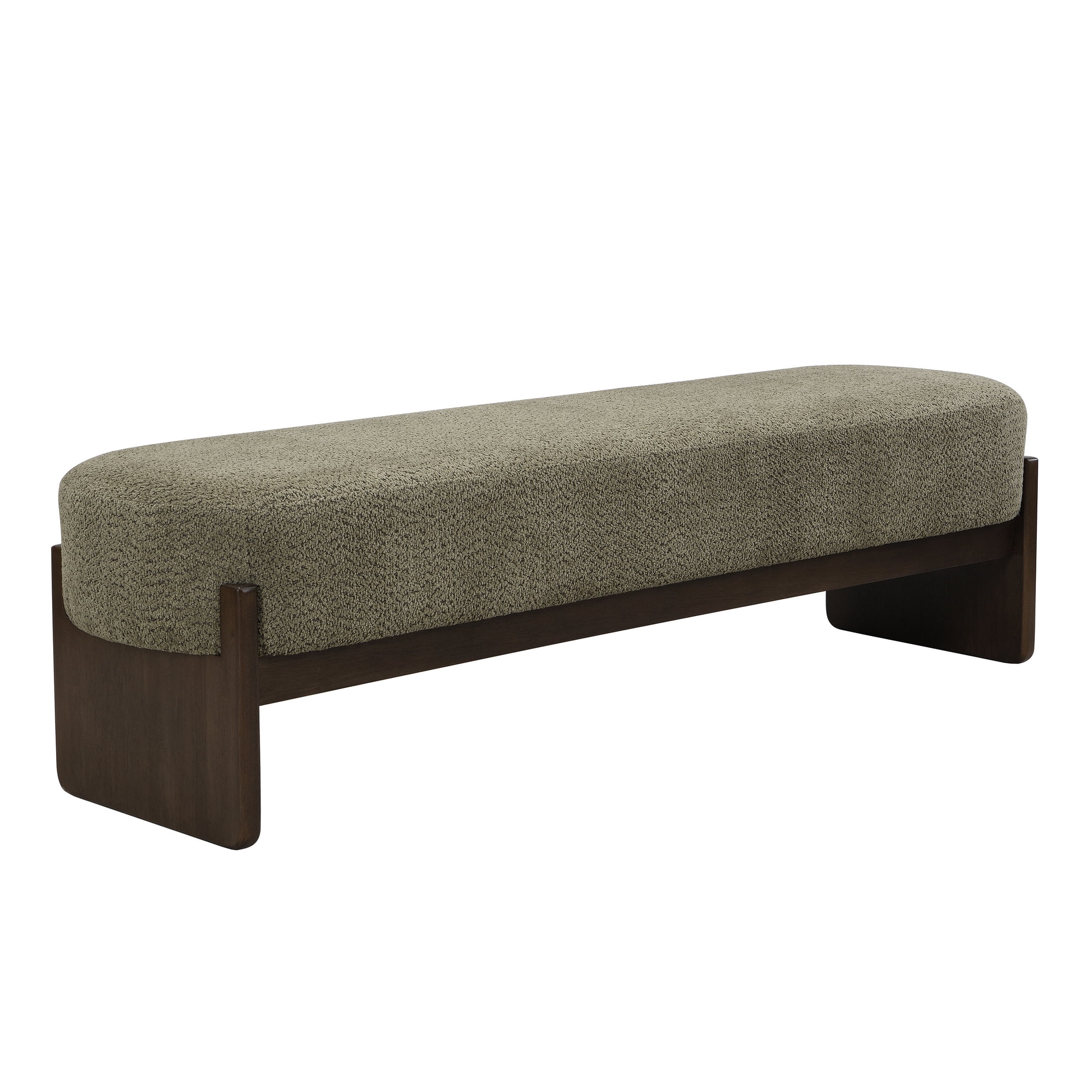 Christopher Knight Home Loop Yarn Rectangle Ottoman Bench with Brown Wooden Legs and Dark Green Upholstered