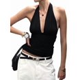 thumbnail image 3 of Womens Fashion Versatile Solid Color Halter V Neck Backless Slim Fit Sleeveless Vest Top, 3 of 9