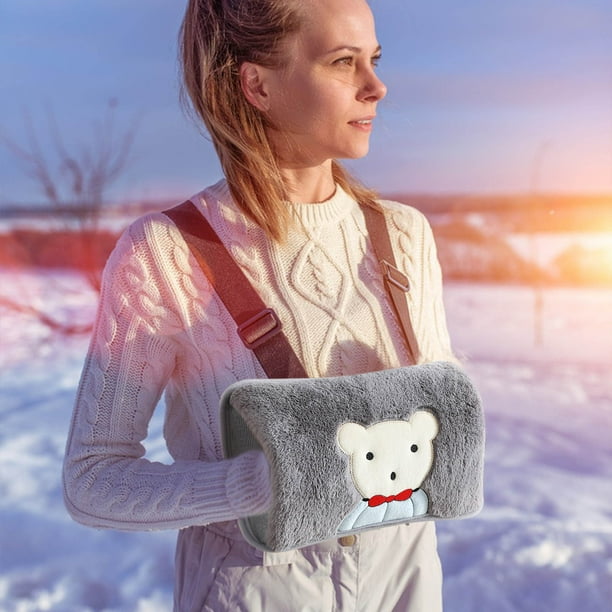 Bonita bolsa de agua caliente recargable de peluche, calentador de manos portátil para invierno, para aliviar el dolor de cuello y hombros, artritis y dolor de cabeza.