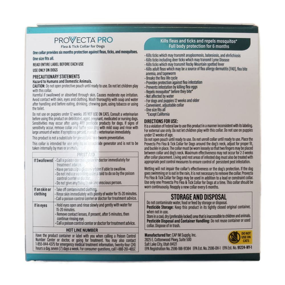 Provecta Pro Flea & Tick Collar for Dogs 12 Weeks & Older - 6-Month Protection