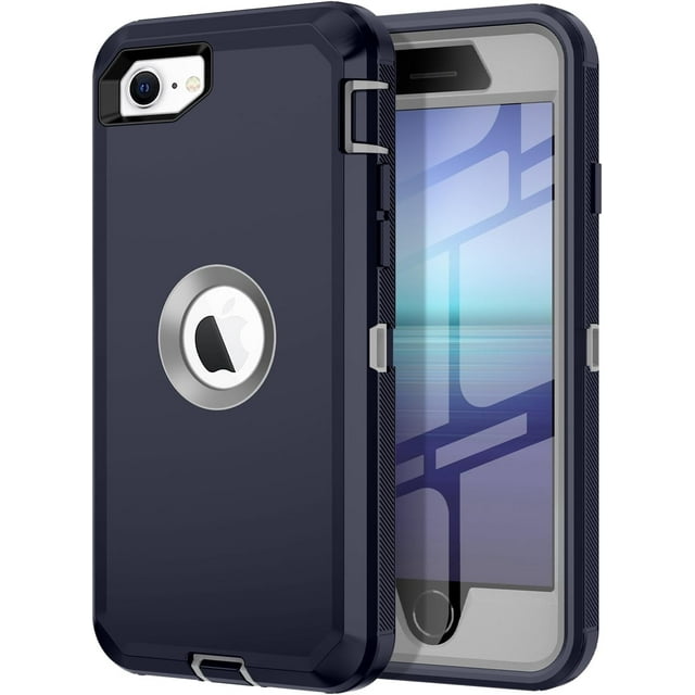 Petocase for iPhone SE 2022/2020 Case,with Built-in Screen Protector Shockproof Dust/Drop Proof Full Body Rugged Heavy Duty Durable Phone Cover for Apple iPhone SE 3rd/2nd Gen 4.7,Blue/Grey
