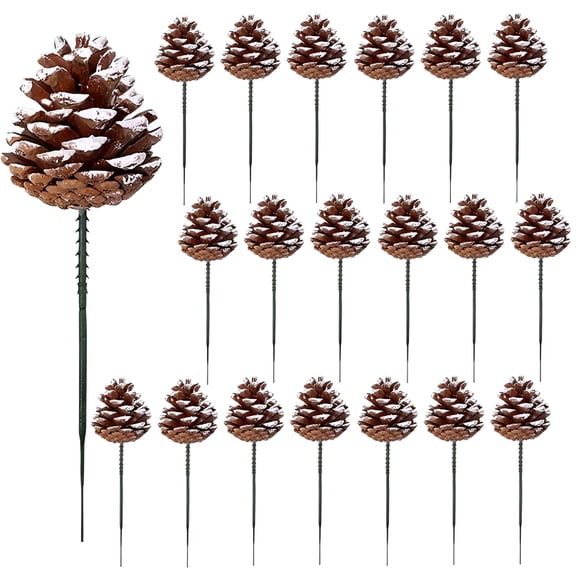 XIBUFE 2026 New 20Pcs Artificial Pinecones Snow Tipped Sticks,Natural Simulated Pine Cones with Green Wired Pick,Christmas Pine Cones Sticks Branches,Wreath Garland Ornaments,For Xmas Tree Vase Decor