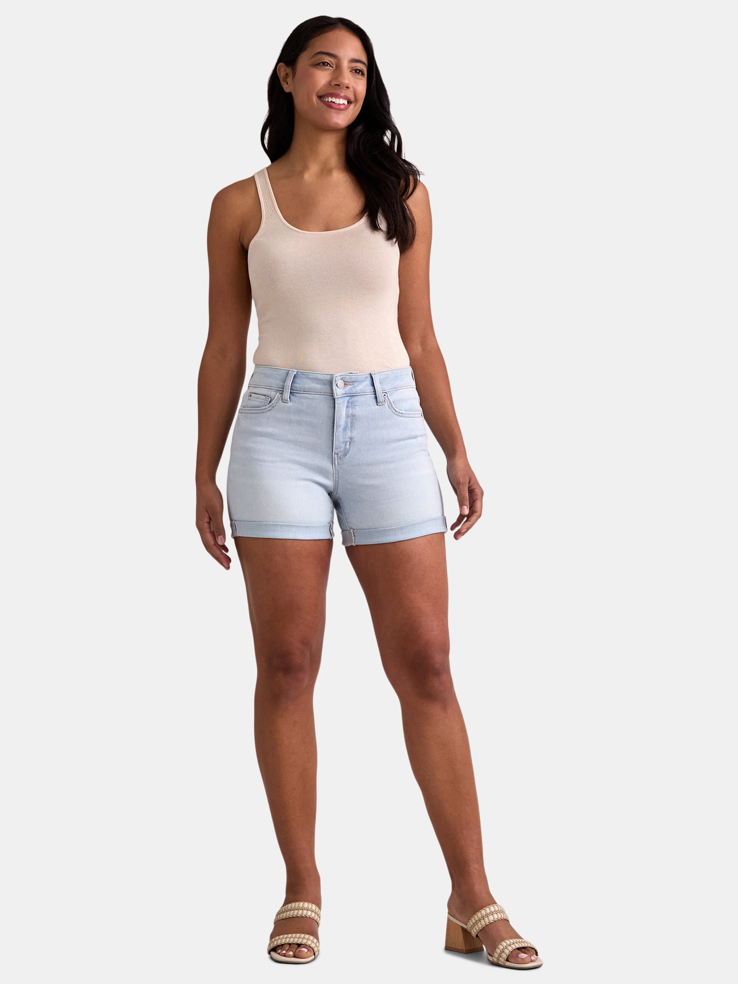 Time and Tru Women's Rolled Cuff Denim Shorts, 4" Inseam, Size 0-22