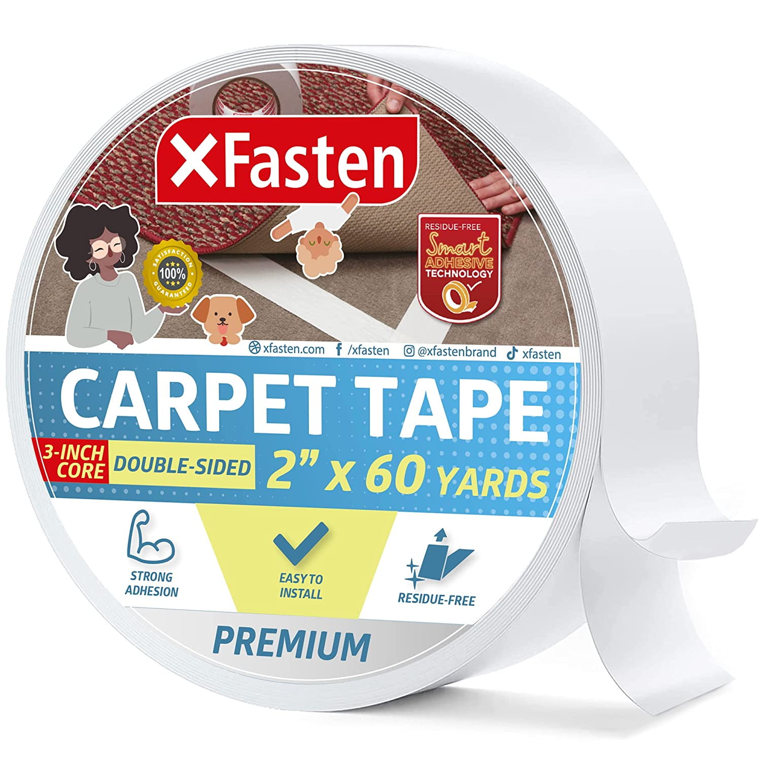 XFasten Rug Tape Hardwood Floor and Laminate Flooring, 2” X 60yd