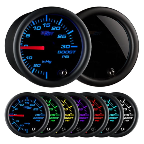 GlowShift | 2-1/16 (52mm) Tinted 7 Color Series 30 PSI Boost Vacuum Gauge for Cars and Trucks