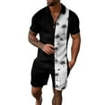 thumbnail image 1 of toraway Mens Suits Regular Fit 2 Piece Casual Male Casual Striped Gradient Ramp Print Two Piece Suit Zipper Short Sleeve Top Blouse Suit Drawstring Pocket Short Set S, 1 of 4