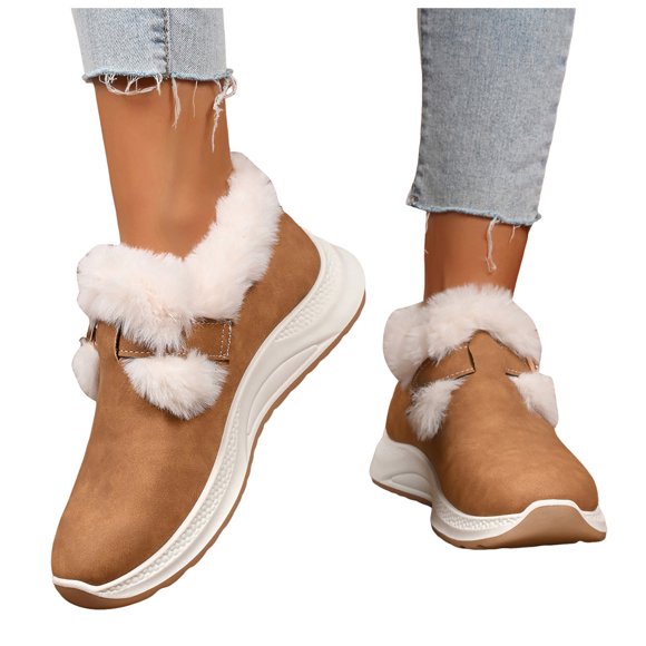 Orthopedic Snow Boots for Women with Arch Support Fleece Lined Winter Warm Comfortable Suede Platform Walking Shoes Buckle Slip on Work Ankle Booties