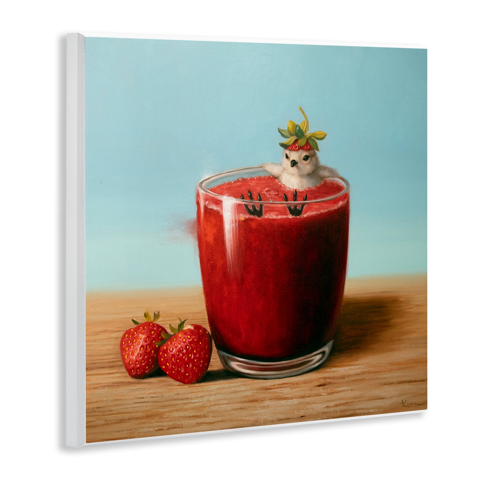 Stupell Industries Bird in Strawberry Drink Food & Beverage Painting Unframed Art Print Wall Art, 12 x 12