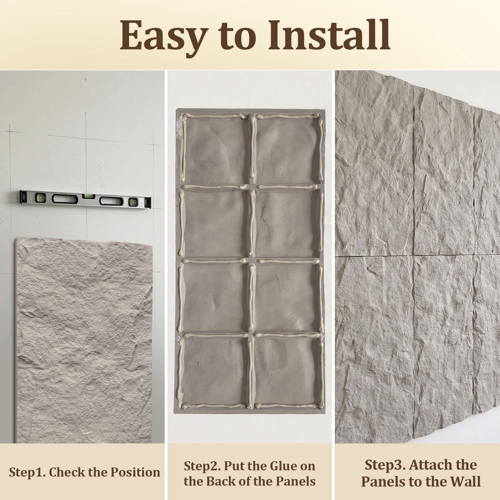 Easy4Home 4Pcs 48"x24" 3D Faux Stone Wall Panels Imitation Decorative Wall Tiles for Interior Wall Decor, Stone Gray