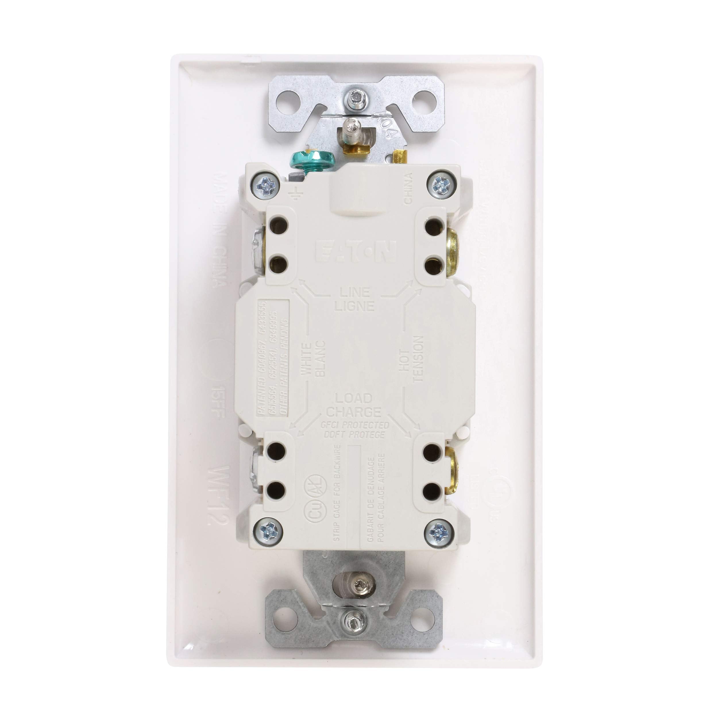 EATON Wiring GFCI Self-Test 20A -125V Blank Face Receptacle with Standard Size Wallplate, White