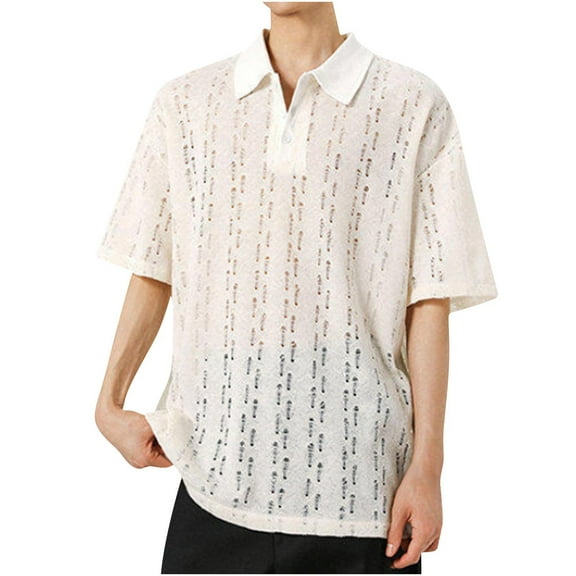 Mens Floral Lace Shirt See Through Casual Button Down Shirts