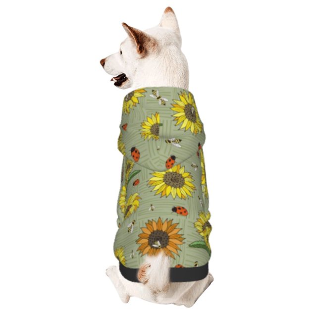 Fotbe Sage Green With Sunflowers Sudadera con Estampado para Perros Pequeños – Suéter con Capucha para Mascotas, Tela Suave de Forro Polar con Bolsillo-Small