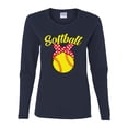 thumbnail image 2 of Wild Bobby, Cute Ribbon Bow Softball Mom Gift, Mother's Day, Women Graphic Long Sleeve T-Shirt, Navy, X-Large, 2 of 3