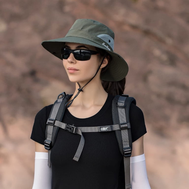 UV Protection Wide Brim Hiking Sun Hat Packable Ponytail Adjustable 2 Pack Rosoz 2 Pack Ponytail Sun Bucket Hats for Women UV  main image 2