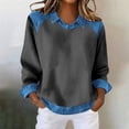 thumbnail image 2 of Yigetop Sweater with Denim Collar, Women's Long Sleeve Denim Patchwork Tops Casual Lapel Denim Stitching Pullover Sweatshirt Denim Pullover Grey S, 2 of 4