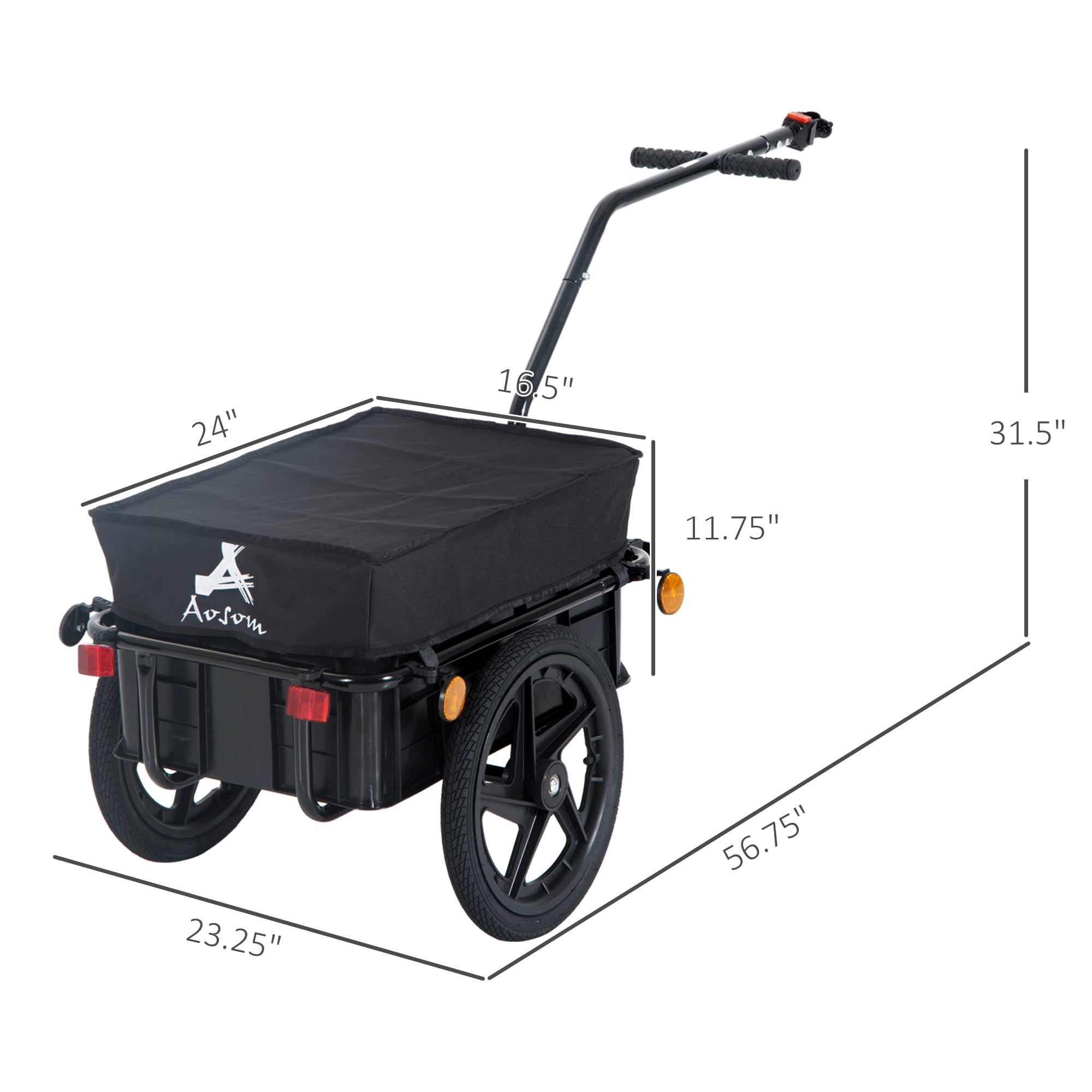 Bicycle Cargo Trailer with Removable Storage Box and Waterproof Cover, Bike Wagon Trailer Equipped with Two 16 Inch Rubber Wheels and Reflectors for Groceries Camping Gear Hauling