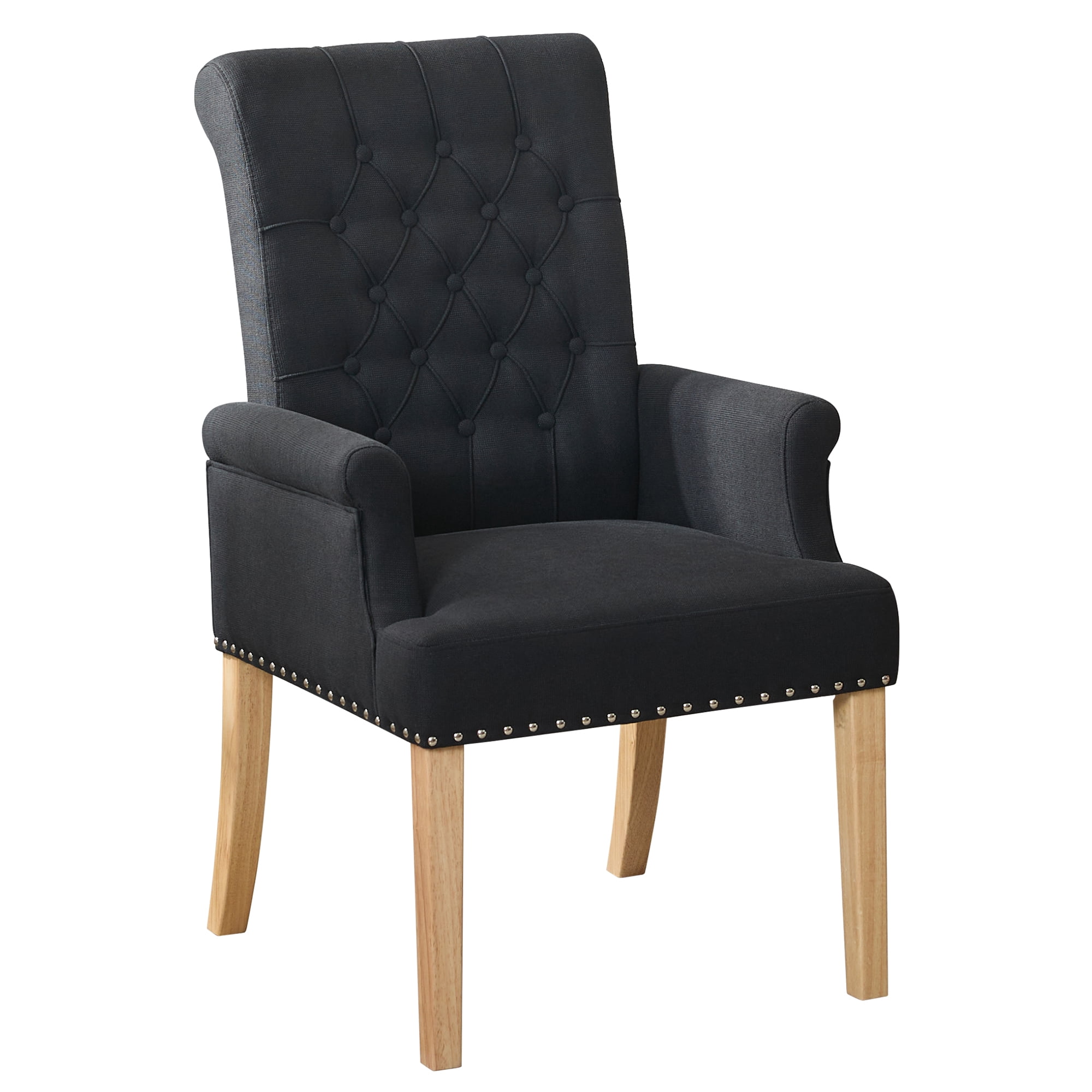 Fabric Upholstered Dining Chair with Arms, Tufted High Back Accent Coffee Armchair for Kitchen Dining Room Living Room, Black