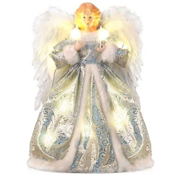 Decoración para árbol de Navidad WOKEISE Angel con luces plateadas