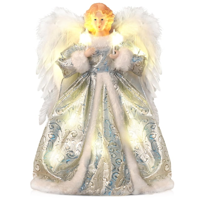 Decoración para árbol de Navidad WOKEISE Angel con luces plateadas