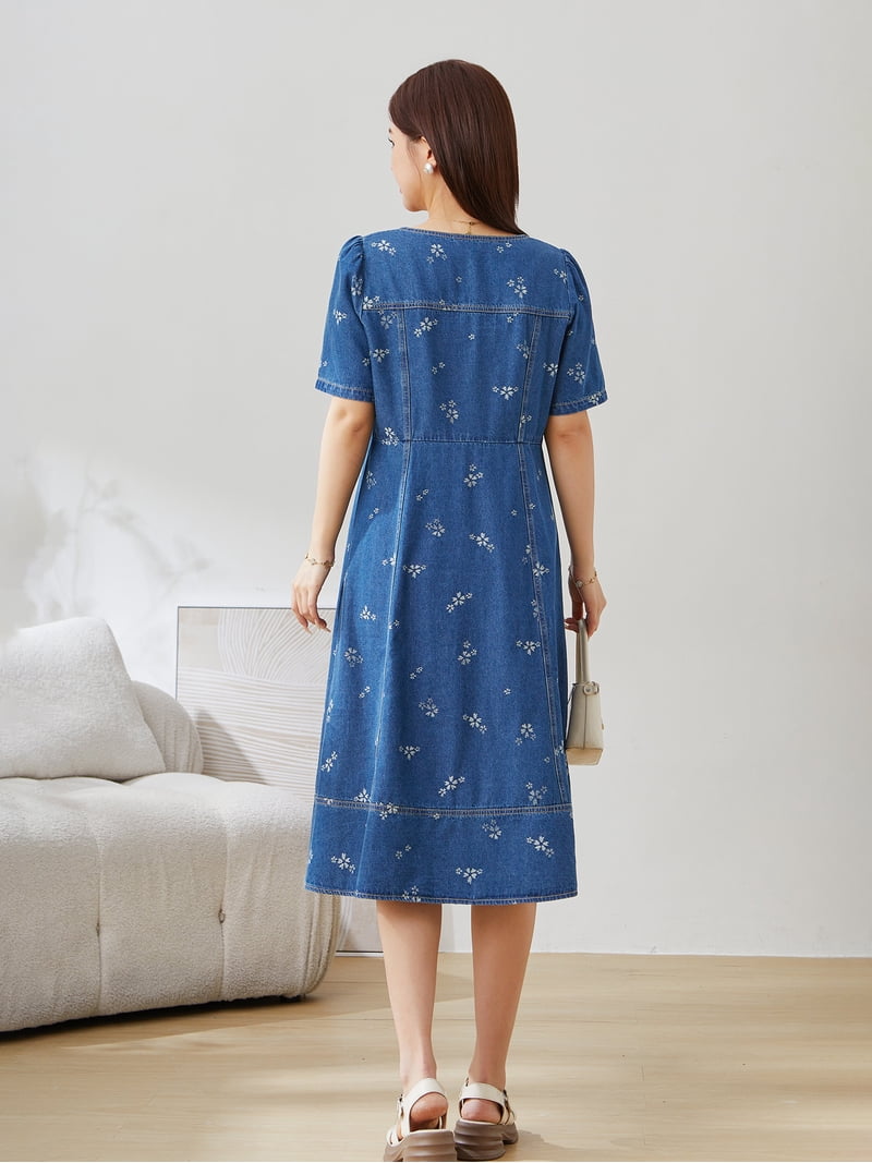 denim square neck dress Deep Dive Square Neck Mini Dress Denim