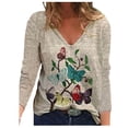 thumbnail image 1 of PVCS Hauts pour Femmes Col en V Imprimé Manches Longues Blouse Décontractée Ample T-shirt, 1 of 5