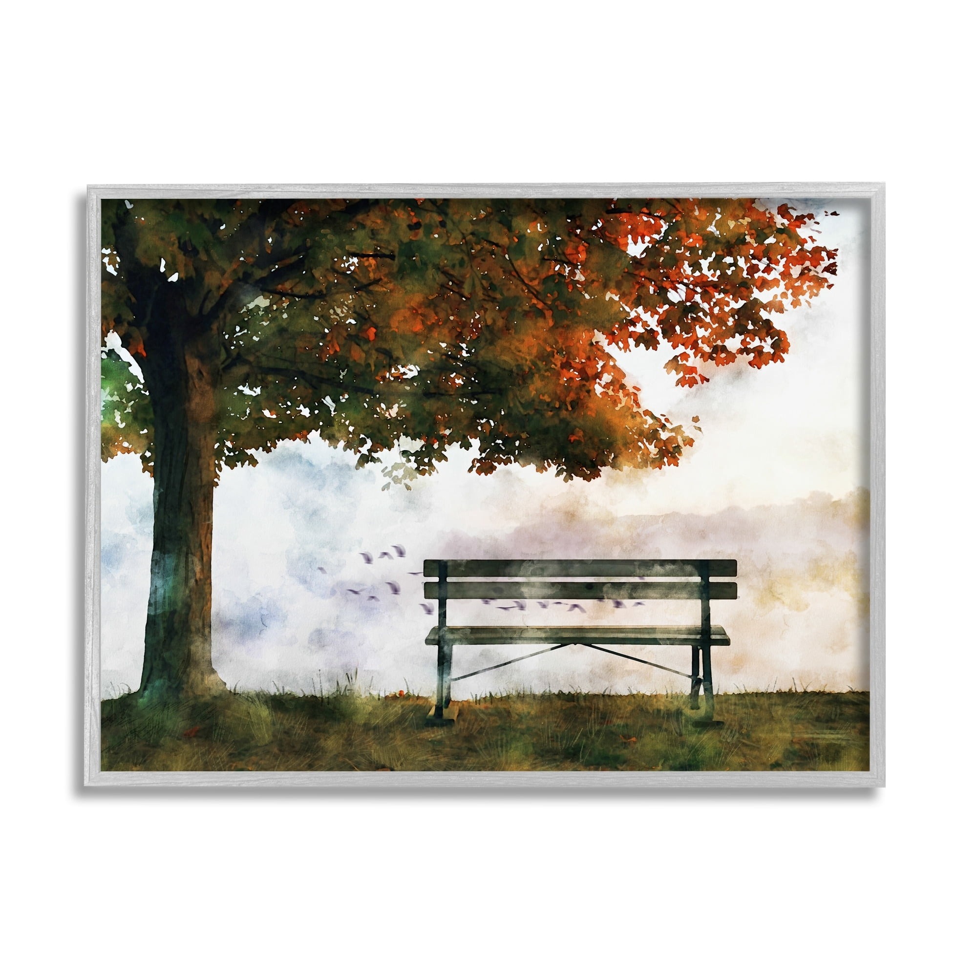 Stupell Industries Quiet Autumn Park Bench and Tree Surrealist Illustration,14 x 11, Design by Ziwei Li