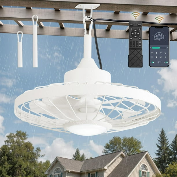 Ventilador de techo LEDIARY, control remoto impermeable IP65 de 20 pulgadas para exteriores