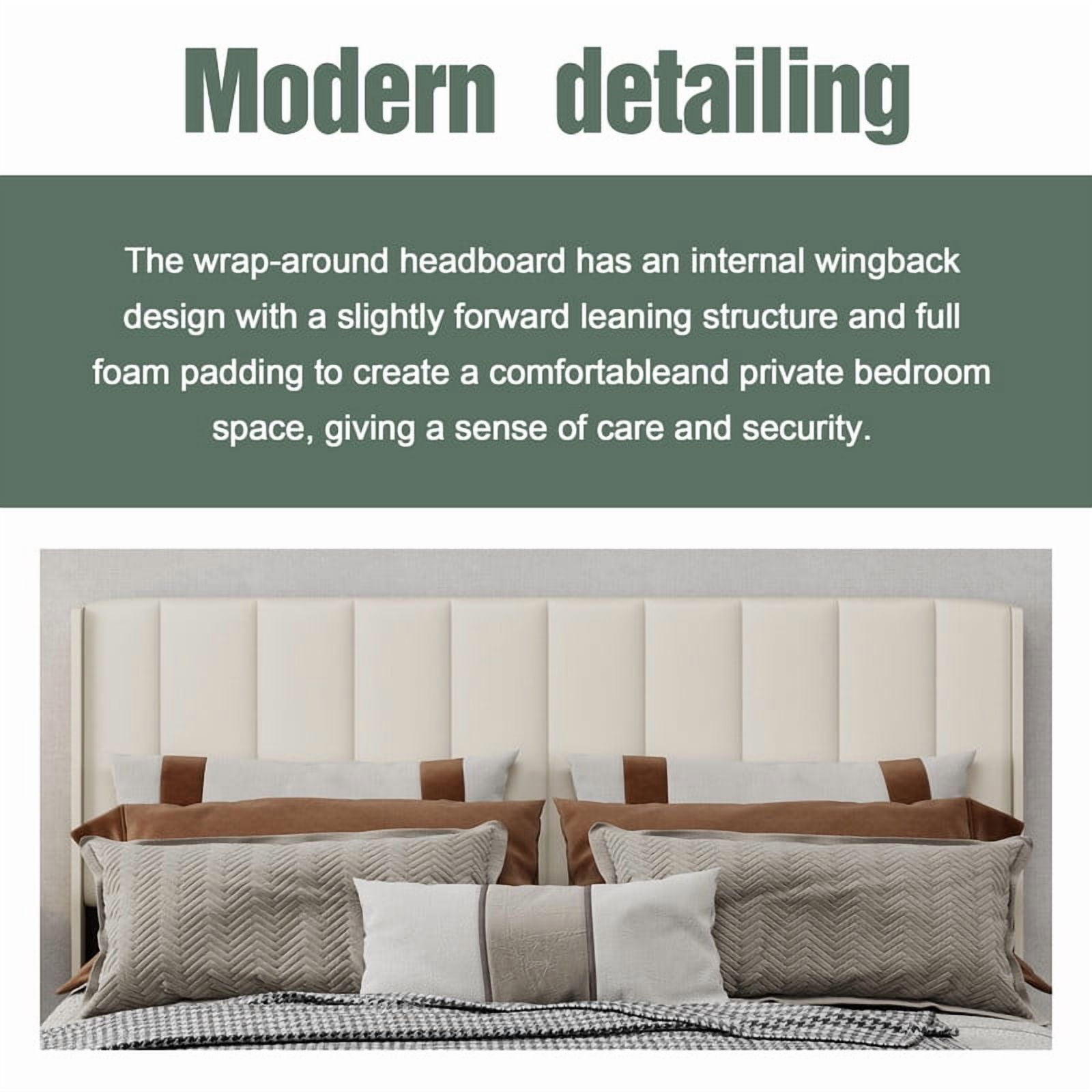 Caxkun Upholstered Platform Full Size Bed Frame with Wingback headboard Wooden Slats Support,Beige Velvet