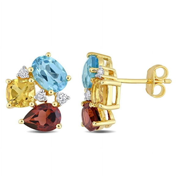 AMOUR 4 7/8 CT TGW Multi-color Gemstone Stud Earrings In Yellow Plated Sterling Silver