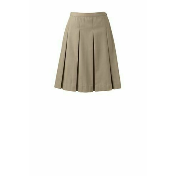 Lands' End Women's Poly-Cotton Box Pleat Skirt Top Knee Khaki 8 NEW 510715