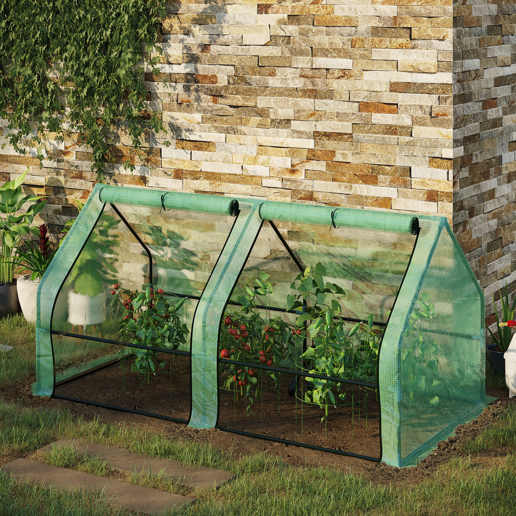 Outsunny 6' x 3' x 3' Mini Greenhouse Portable Hot House with Large Zipper Doors & Water/UV PE Cover for Outdoor and Garden, Green